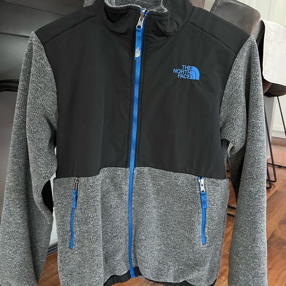 The North Face Black and Gray Teen Denali Jacket with Blue Accents